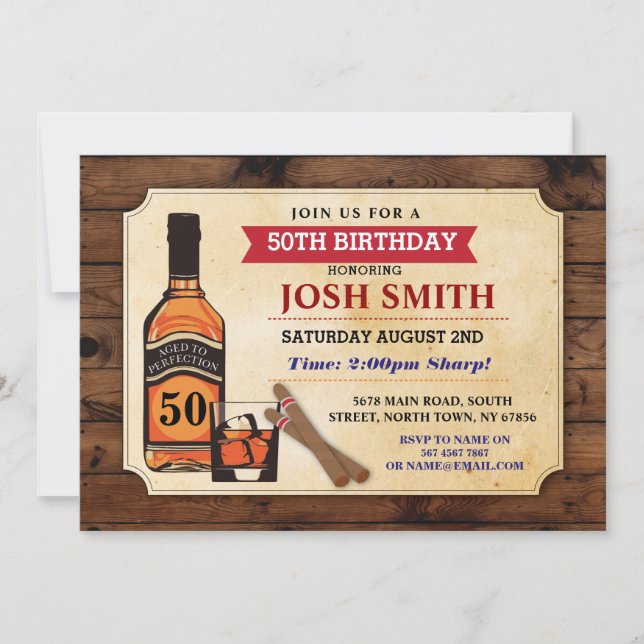 Aged to Perfection Birthday Whisky Cigars Invite (Front)