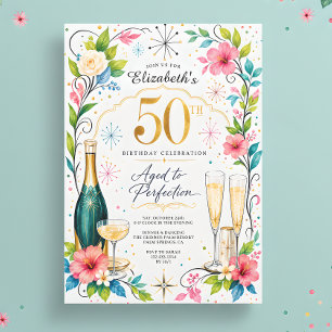 Aged to Perfection Champagne 50th Birthday Invitation