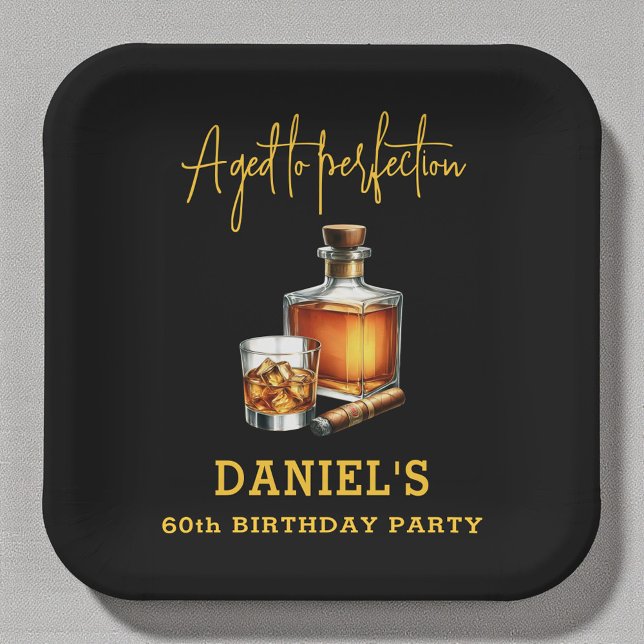 Aged to Perfection Cigar Whiskey 60th Birthday Paper Plate (Creator Uploaded)