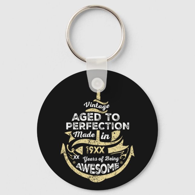 Aged to perfection custom year age key ring (Front)