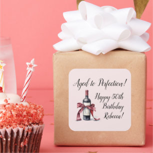 Aged to Perfection Customisable Wine Birthday Square Sticker