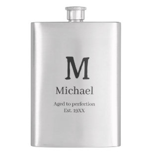 Aged to perfection est. 19XX monogram name letter  Hip Flask