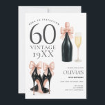 Aged to Perfection Glam 60th Champagne Birthday  Invitation<br><div class="desc">Celebrate a fabulous milestone with this elegant “Aged to Perfection” invitation featuring champagne glasses,  high heels,  and a glam 60th birthday theme. Perfect for a sparkling,  unforgettable party.

Fully editable,  change the phrases if you like and edit your personal details.</div>