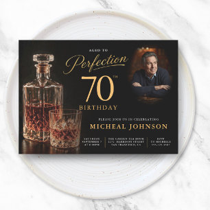 Aged to Perfection Gold Black Photo 60th Birthday Invitation