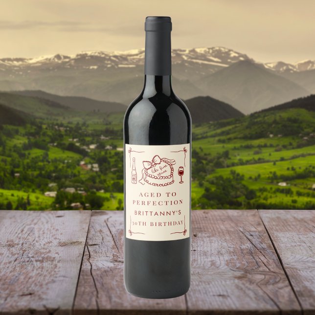 Aged To Perfection Like Fine Wine Birthday Party Wine Label (Creator Uploaded)