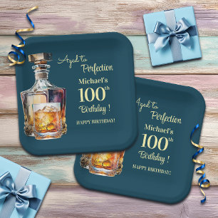 Aged to Perfection Men 100th Whiskey Birthday Paper Plate