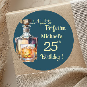 Aged to Perfection Men 25th Whiskey Birthday Classic Round Sticker