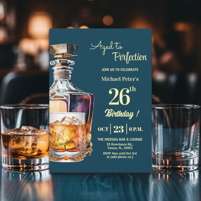 Aged to Perfection Men 26th Whiskey Birthday  Invitation (Creator Uploaded)