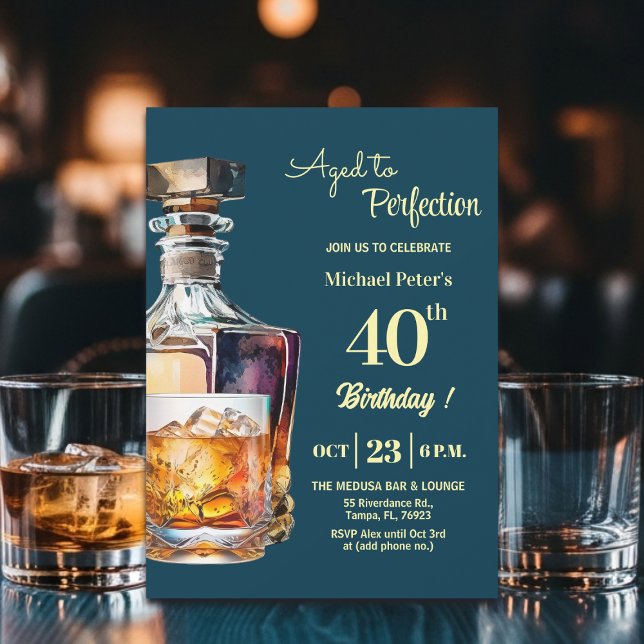 Aged to Perfection Men 40th Whiskey Birthday  Invitation (Creator Uploaded)