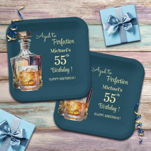 Aged to Perfection Men 55th Whiskey Birthday Paper Plate