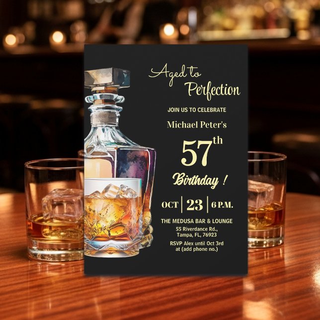 Aged to Perfection Men 57th Whiskey Birthday  Invitation (Creator Uploaded)