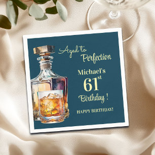 Aged to Perfection Men 61st Whiskey Birthday Napkin