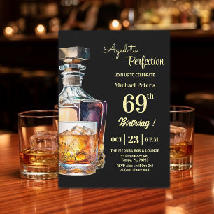 Aged to Perfection Men 69th Whiskey Birthday Invitation