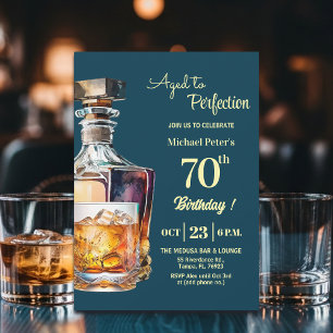 Aged to Perfection Men 70th Whiskey Birthday  Invitation