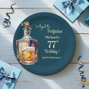 Aged to Perfection Men 77th Whiskey Birthday Paper Plate