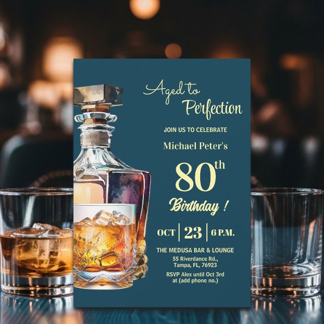 Aged to Perfection Men 80th Whiskey Birthday  Invitation (Creator Uploaded)