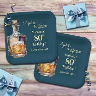 Aged to Perfection Men 80th Whiskey Birthday Paper Plate