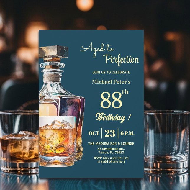 Aged to Perfection Men 88th Whiskey Birthday  Invitation (Creator Uploaded)