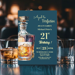 Aged to Perfection Men's 21st Whiskey Birthday Invitation