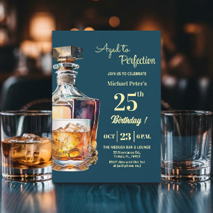Aged to Perfection Men's 25th Whiskey Birthday  Invitation