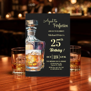 Aged to Perfection Men's 25th Whiskey Birthday Invitation