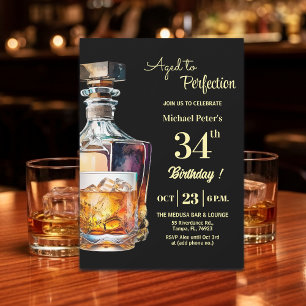 Aged to Perfection Men's 34th Whiskey Birthday  Invitation
