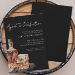 Aged To Perfection Men's 40th Birthday Party Invitation<br><div class="desc">Elegant Black Whiskey-Themed Birthday Invitation. This sophisticated design features a bold black background with off-white fonts for a striking, modern look. The phrase “Aged to Perfection” appears in elegant handwritten script calligraphy across the top for a stylish introduction. A large black and white watercolor illustration of a whiskey bottle, glass,...</div>