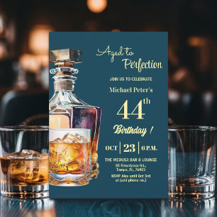Aged to Perfection Men's 44th Whiskey Birthday  Invitation