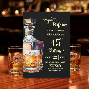 Aged to Perfection Men's 45th Whiskey Birthday Invitation