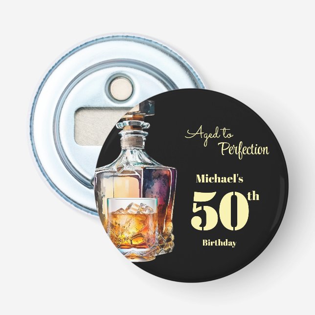Aged to Perfection Men's 50th Whiskey Birthday  Bottle Opener (Front)