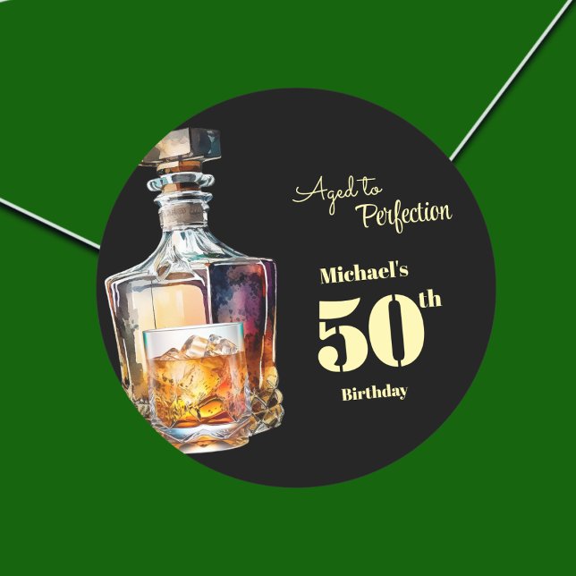 Aged to Perfection Men's 50th Whiskey Birthday  Classic Round Sticker (Creator Uploaded)
