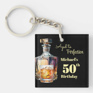 Aged to Perfection Men's 50th Whiskey Birthday Key Ring