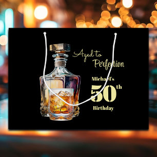 Aged to Perfection Men's 50th Whiskey Birthday  Large Gift Bag