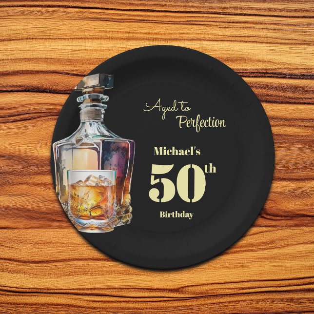 Aged to Perfection Men's 50th Whiskey Birthday  Paper Plate (Creator Uploaded)