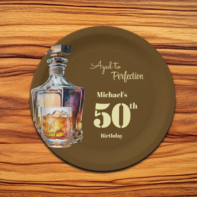 Aged to Perfection Men's 50th Whiskey Birthday  Paper Plate (Creator Uploaded)