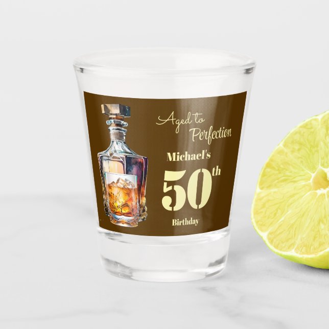 Aged to Perfection Men's 50th Whiskey Birthday  Shot Glass (Front)