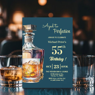 Aged to Perfection Men's 55th Whiskey Birthday Invitation