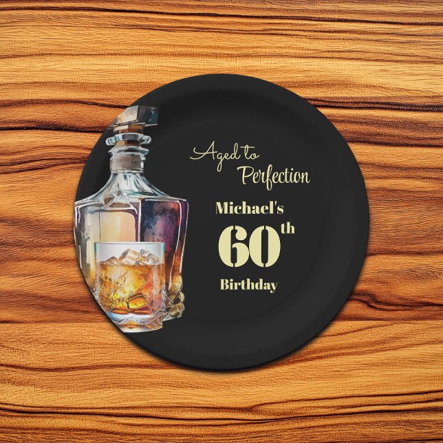 Aged to Perfection Men's 60th Whiskey Birthday  Paper Plate (Creator Uploaded)