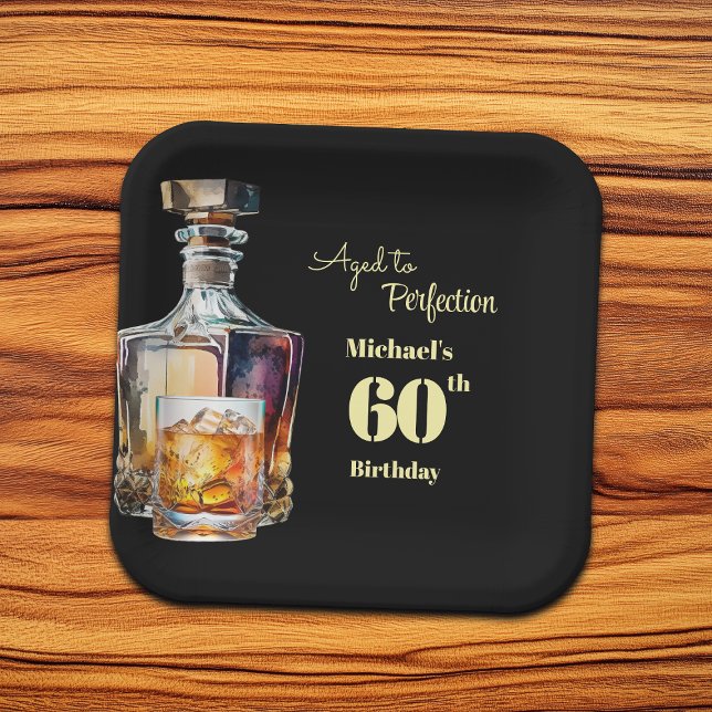 Aged to Perfection Men's 60th Whiskey Birthday  Paper Plate (Creator Uploaded)