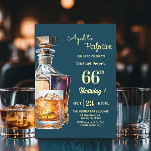Aged to Perfection Men's 66th Whiskey Birthday Invitation