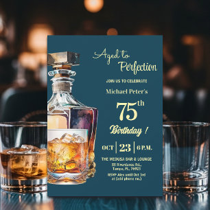 Aged to Perfection Men's 75th Whiskey Birthday  Invitation