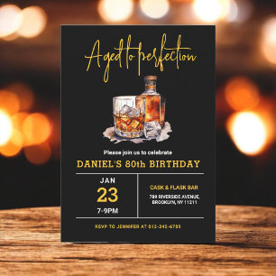Aged to Perfection Men's 80th Whiskey Birthday  Invitation