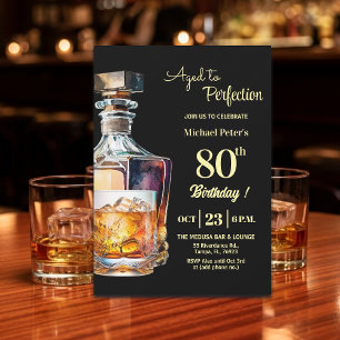 Aged to Perfection Men's 80th Whiskey Birthday Invitation