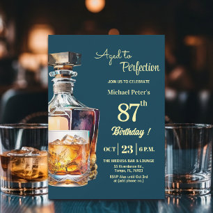 Aged to Perfection Men's 87th Whiskey Birthday  Invitation