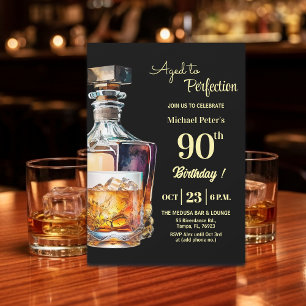 Aged to Perfection Men's 90th Whiskey Birthday  Invitation