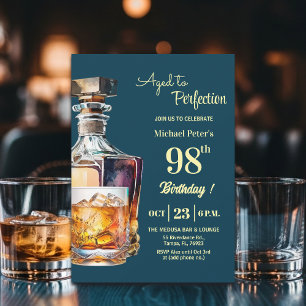 Aged to Perfection Men's 98th Whiskey Birthday Invitation