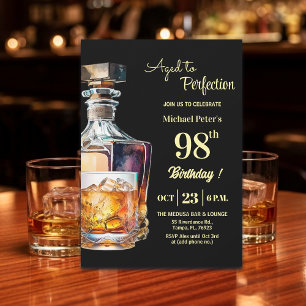 Aged to Perfection Men's 98th Whiskey Birthday Invitation