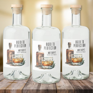 Aged To Perfection Men's Birthday Whiskey Liquor Bottle Label