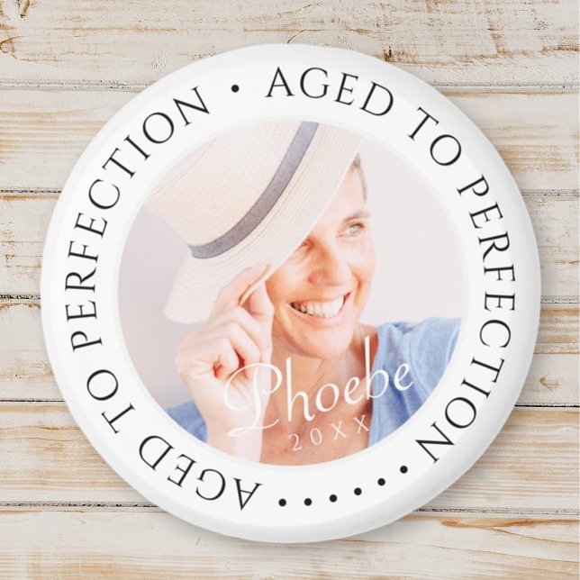 Aged to Perfection Modern Simple Birthday Photo Magnet (Creator Uploaded)