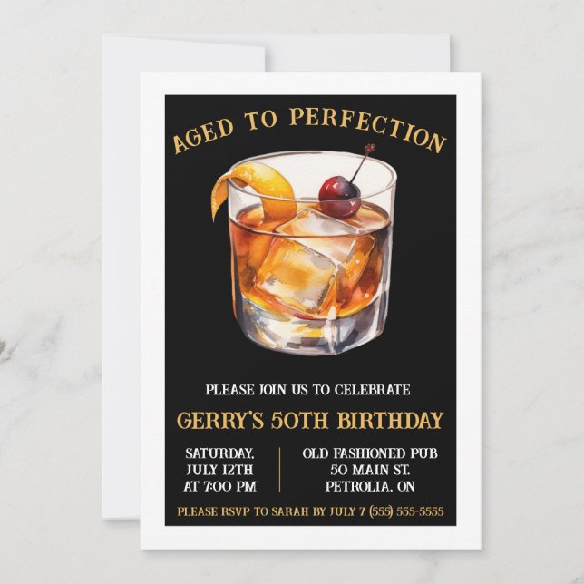 Aged to Perfection, Old Fashioned Birthday Party Invitation (Front)